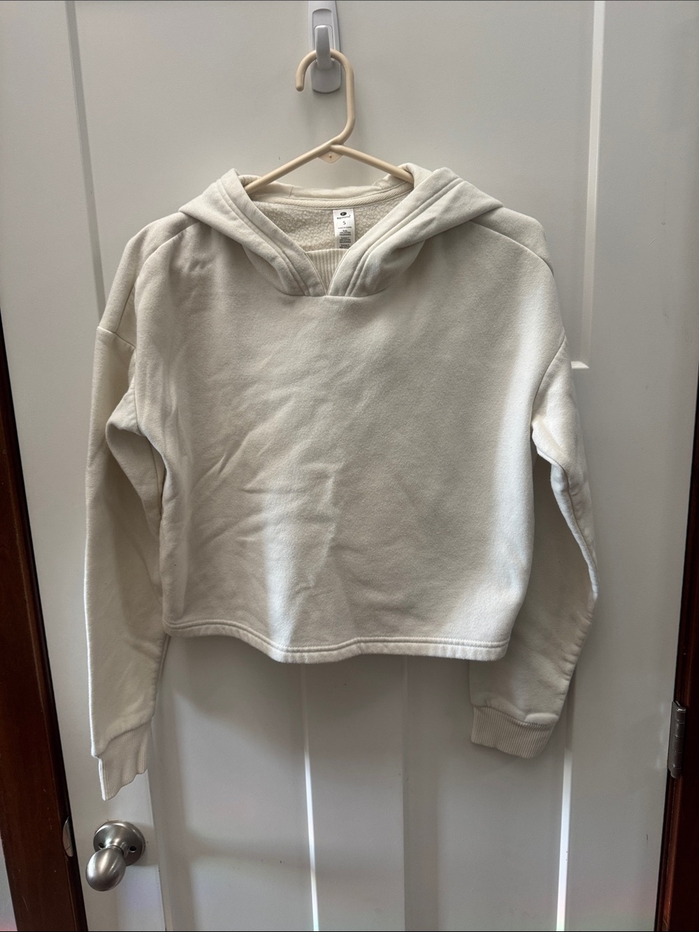 90 Degree By Reflex Cream Cropped Scoop-Neck Hoodie